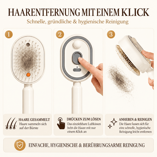 Elektrische Nano-Spray-Haarbürste mit Selbstreinigungsfunktion, Druckknopf und einziehbaren Borsten