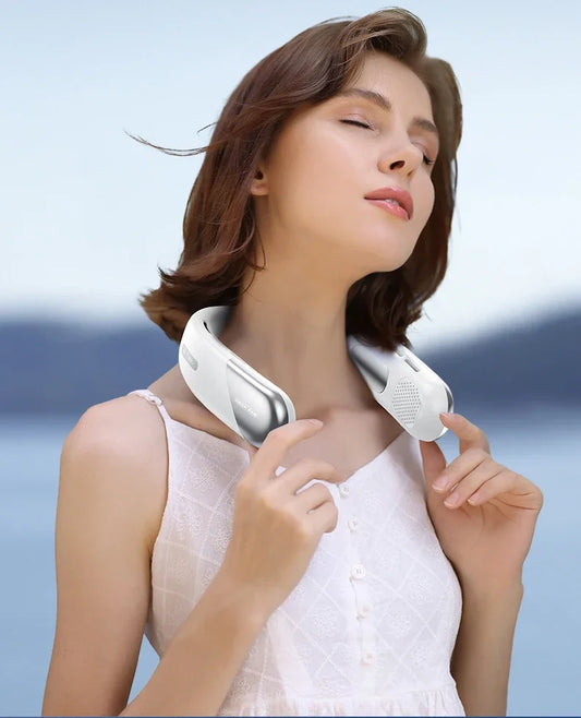 Leiser Tragbarer Nackenventilator mit Kühlplatte, USB Akku, Freihändiger Halsventilator für Sommer, Arbeit und Freizeit
