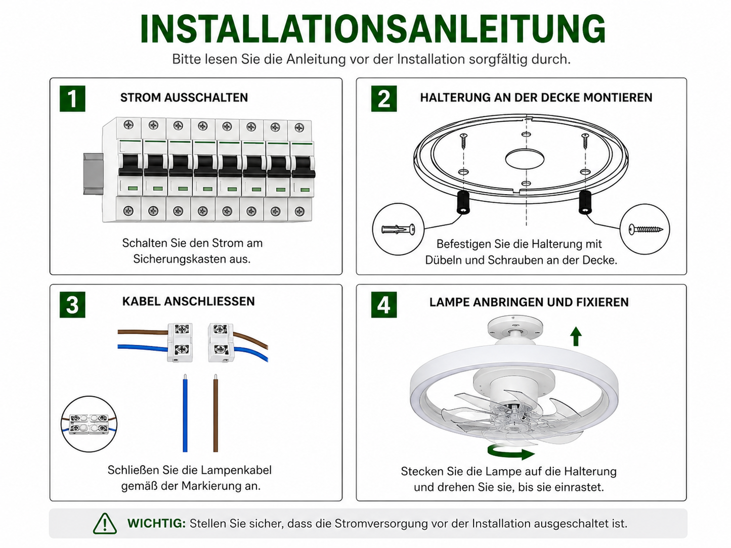 Deckenventilator mit LED Beleuchtung, RGB-Licht & Bluetooth-Lautsprecher