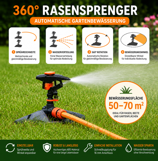 Automatischer Rasensprinkler 360° für Rasenflächen und Gartenbewässerung