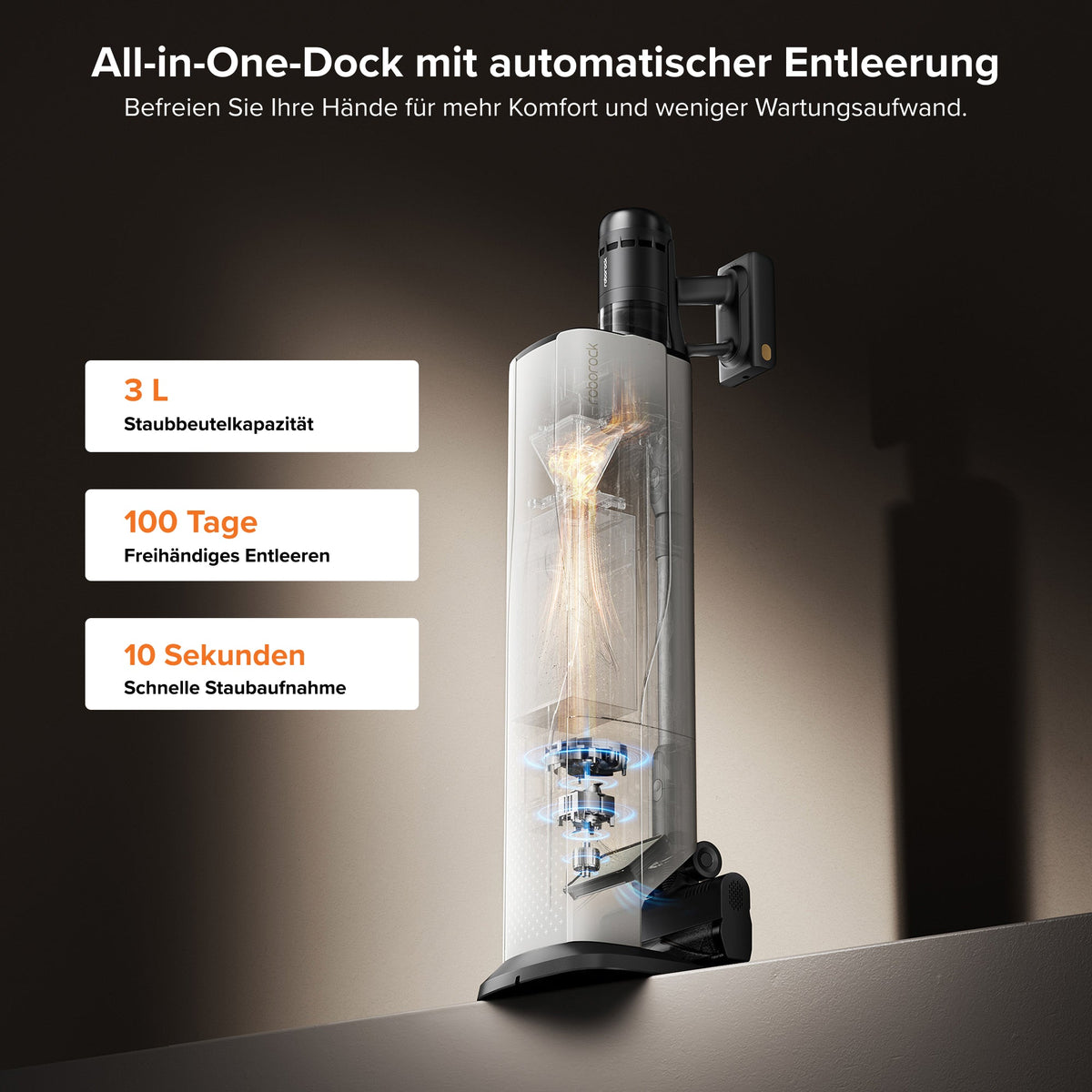 Roborock H60 Hub Ultra Akku-Staubsauger mit Absaugstation – 210 AW & 90 Min Laufzeit