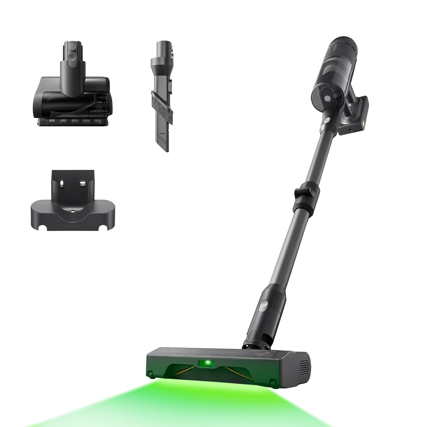 Roborock H60 Ultra Akku-Staubsauger mit Bodendüse und grüner Stauberkennungsleuchte