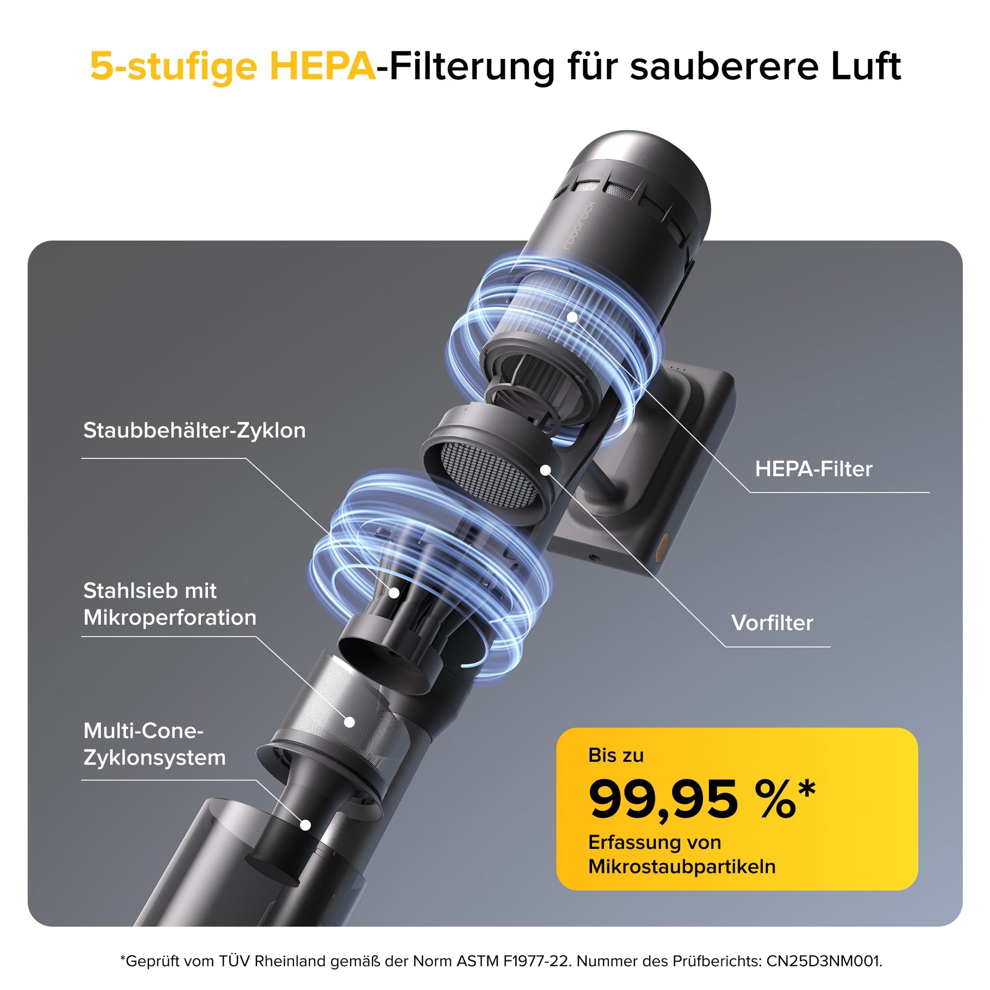 Roborock H60 Ultra mit leistungsstarker Saugleistung von bis zu 210 AW