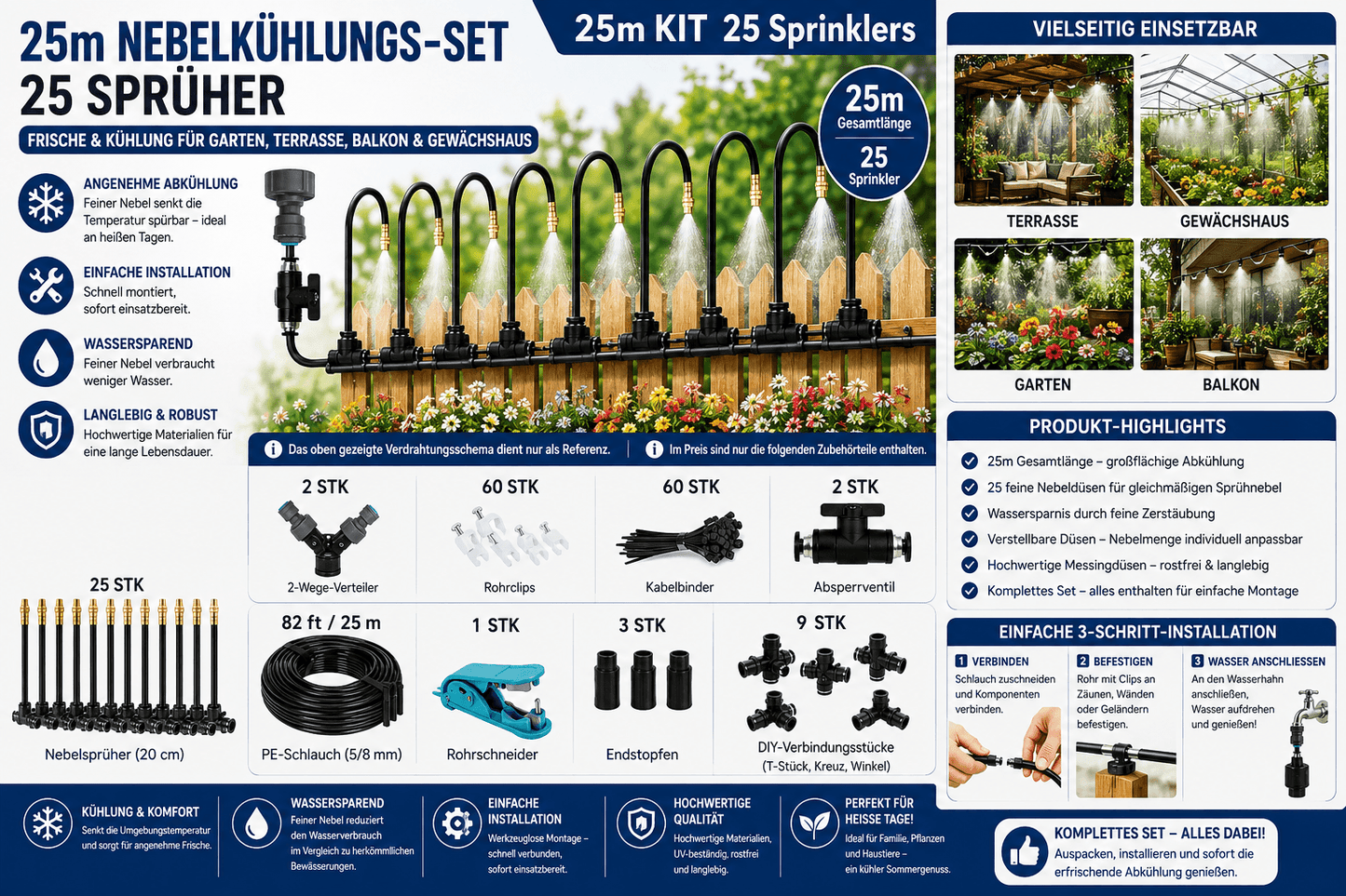 Nebelkühlsystem Garten 360° Nebeldüsen Set
