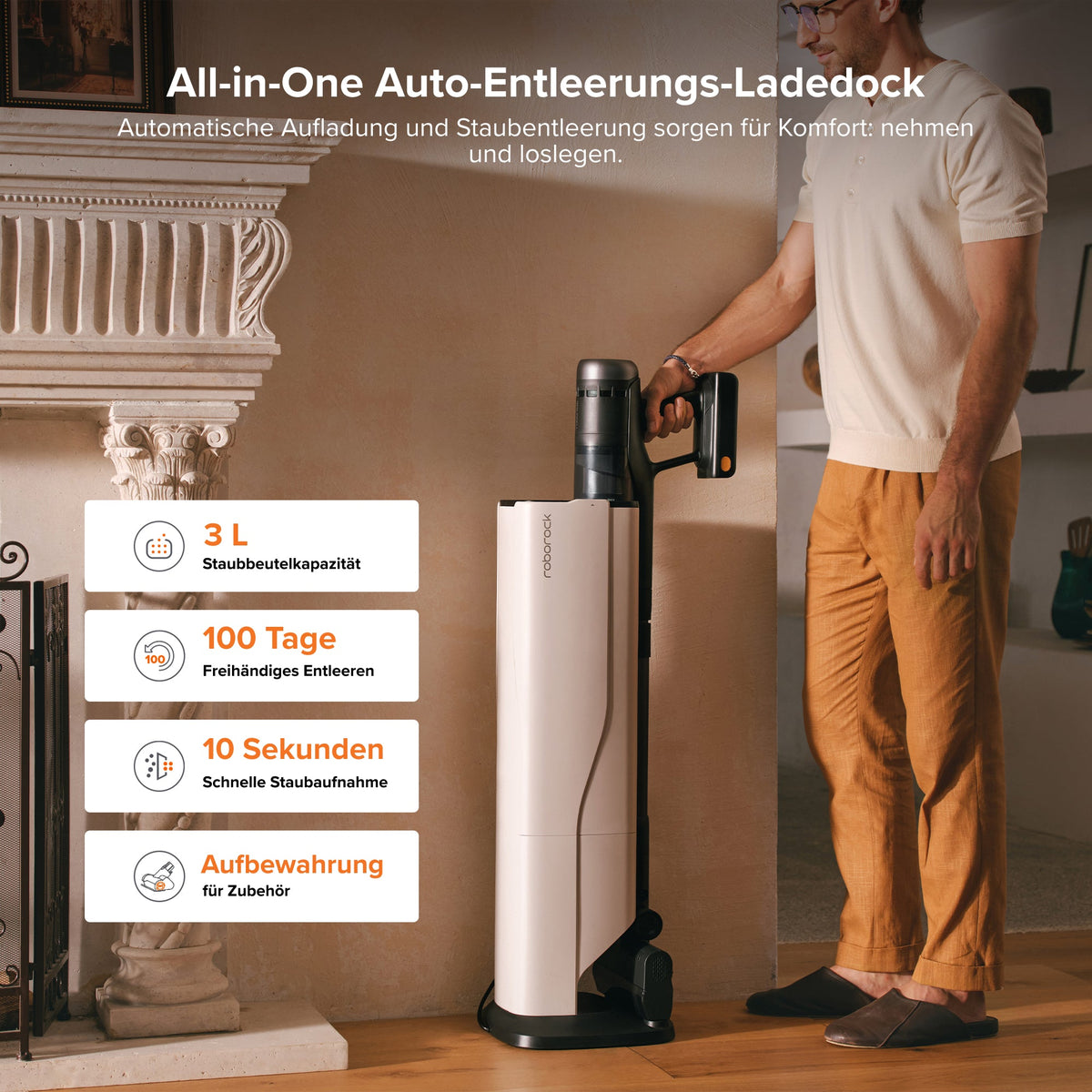 Roborock H60 Hub Ultra Akku-Staubsauger mit Absaugstation – 210 AW & 90 Min Laufzeit