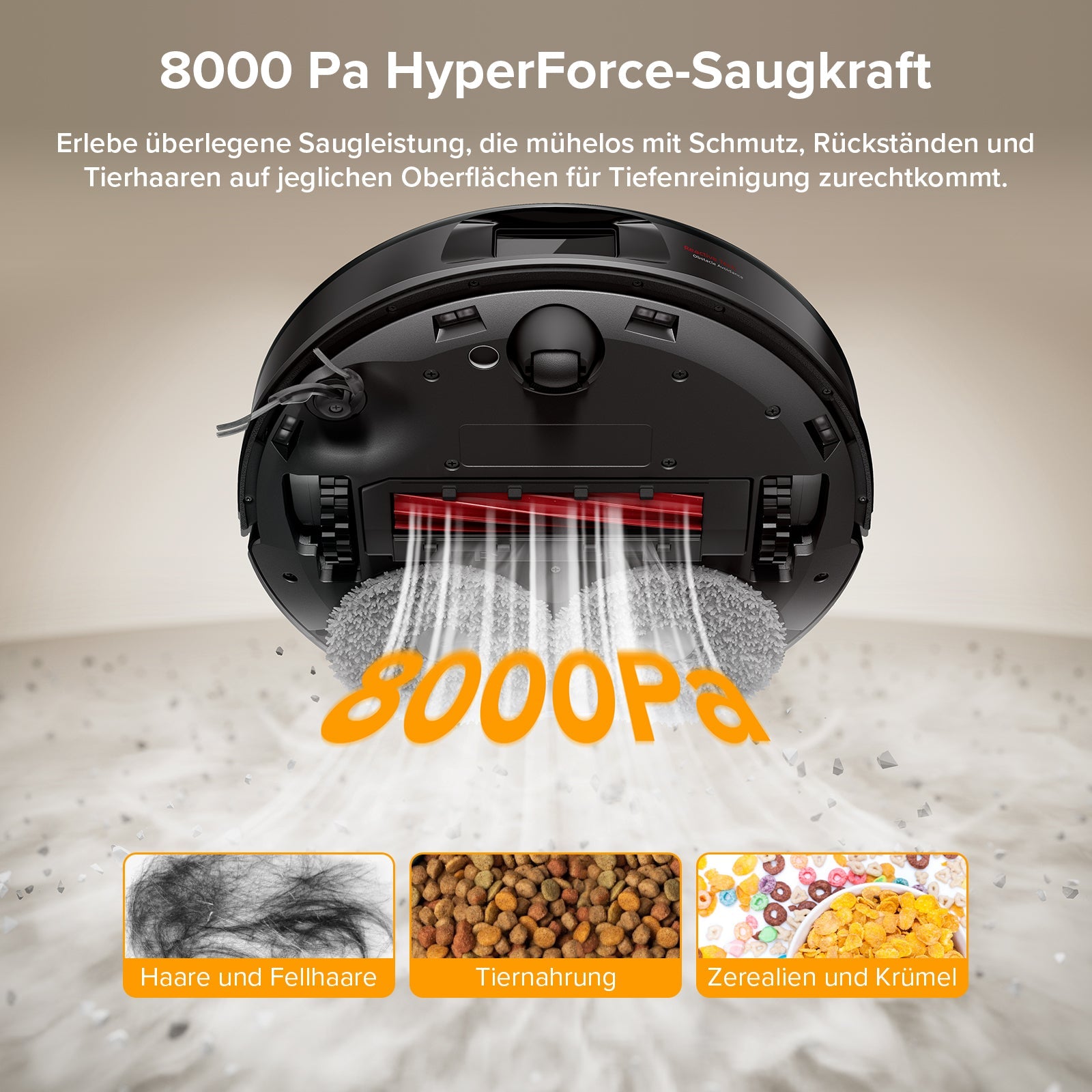 Roborock QV 35A in Schwarz bei der automatischen Reinigung von Hartböden