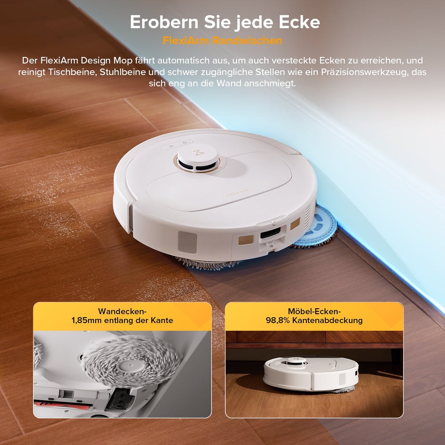 Roborock Qrevo S5V mit gründlicher Reinigung entlang von Wänden und Kanten