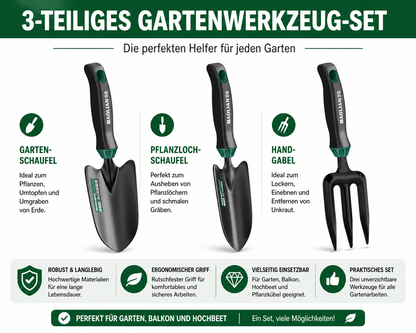 3-teiliges Gartenwerkzeug-Set mit langlebigen Gartenwerkzeugen für Hochbeet, Balkon und Garten