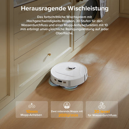 Roborock QV 35A bei der automatischen Bodenreinigung in einem Wohnraum