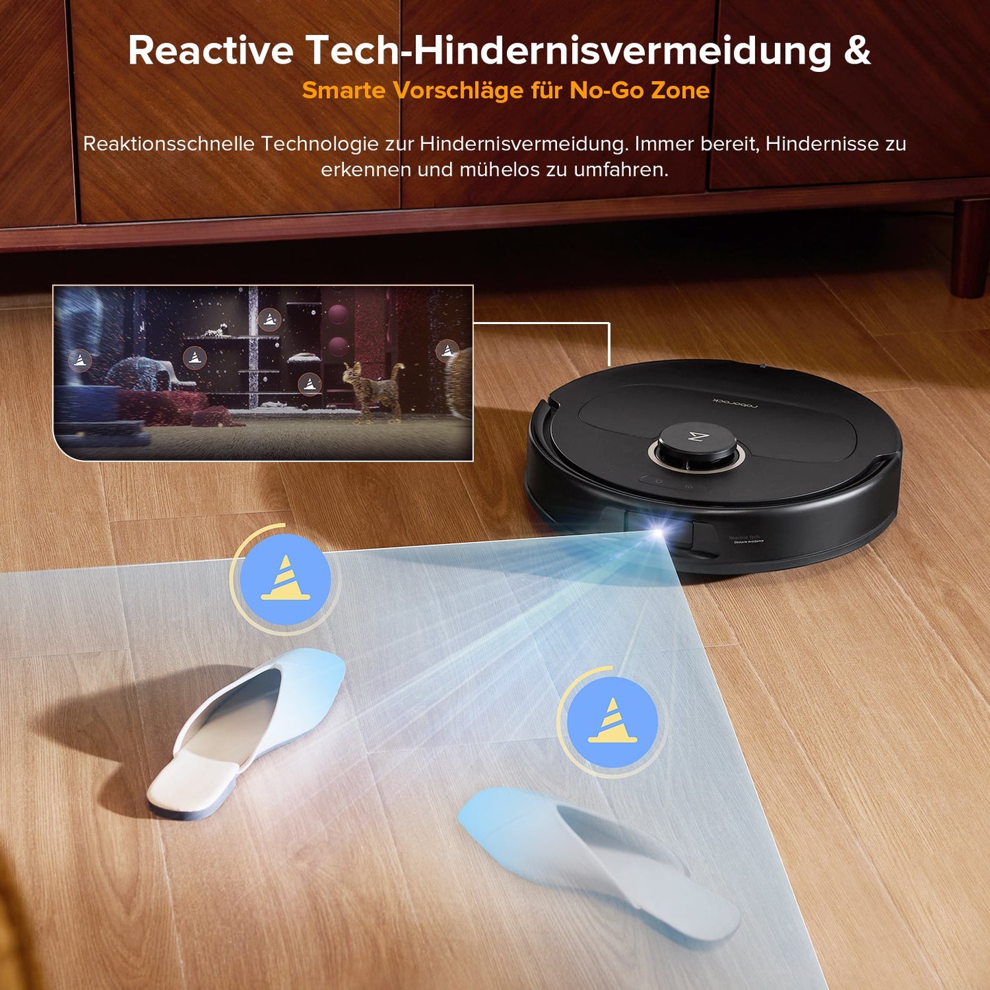 Roborock Qrevo S5V in Schwarz mit Reactive Tech Hindernisvermeidung