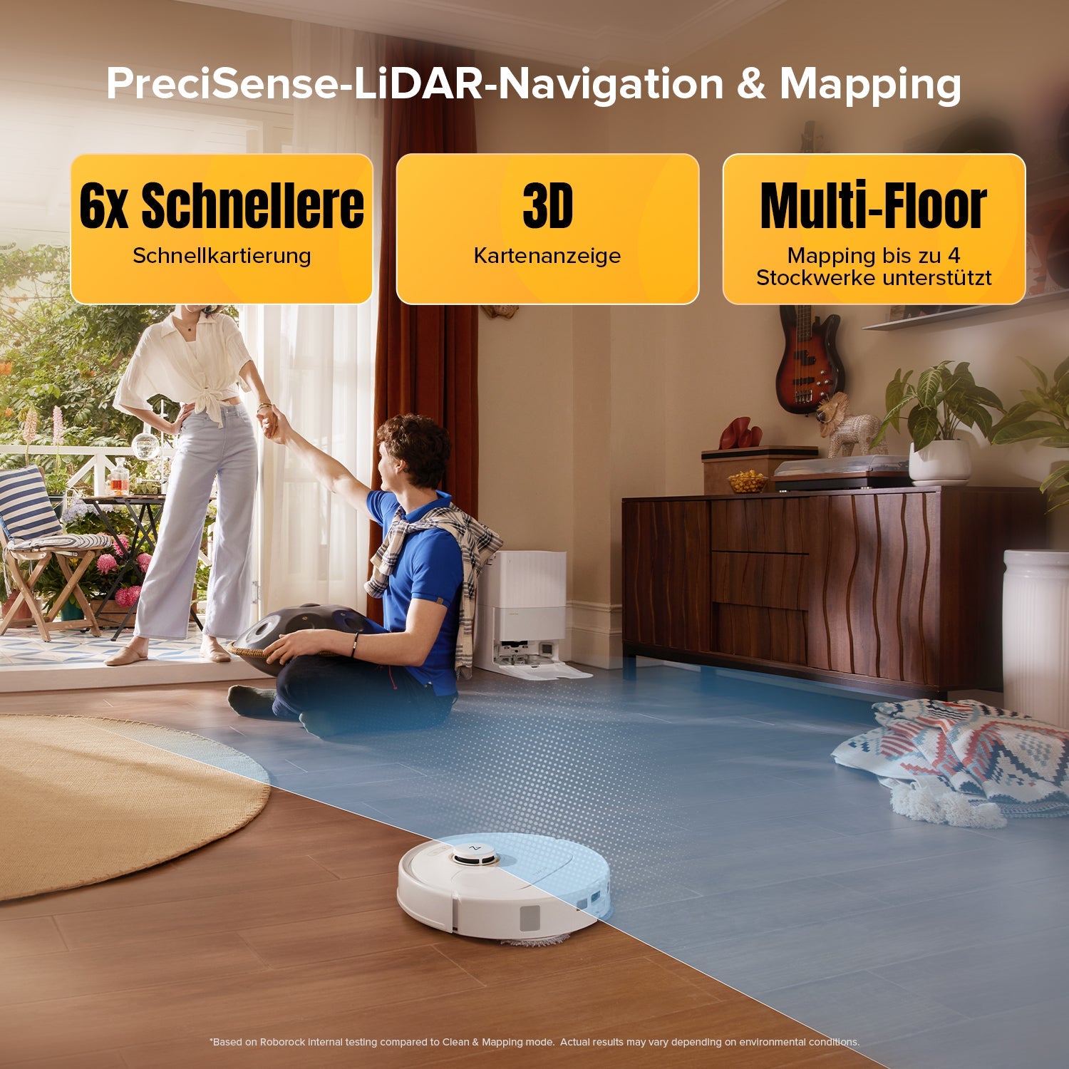 Roborock Qrevo S5V bei der systematischen Reinigung größerer Wohnbereiche