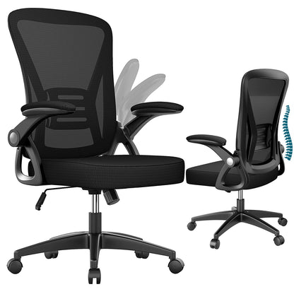 Ergonomischer Bürostuhl in Schwarz mit Netzrücken – Vorder- und Rückansicht