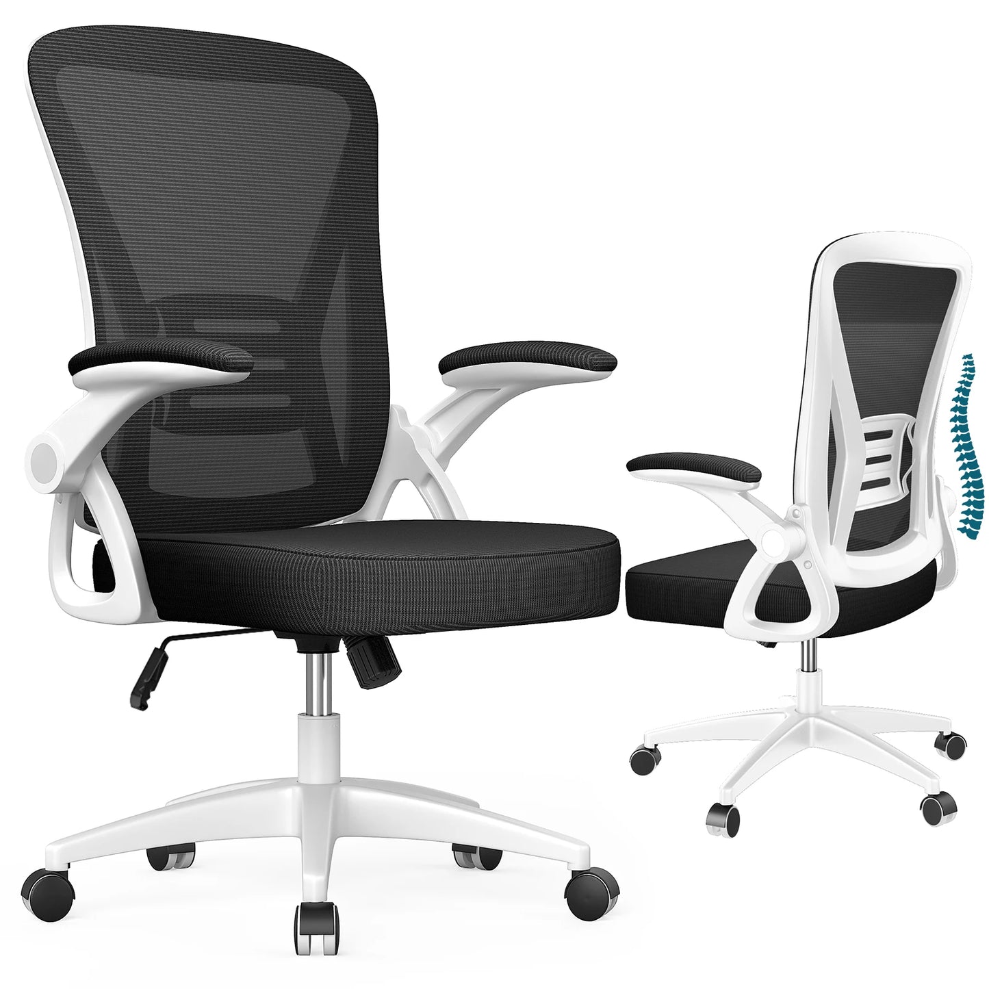 Ergonomischer Bürostuhl in Schwarz – Vorder- und Rückansicht