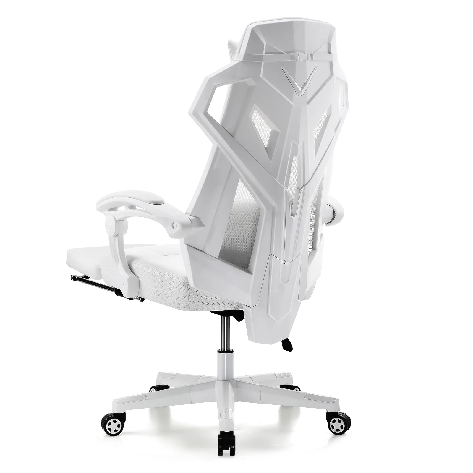 Ergonomischer Bürostuhl in Weiß mit hoher Rückenlehne und Rollen