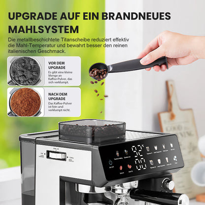 Siebträger-Kaffeemaschine mit Mahlwerk – Infografik zur Verwendung von Kaffeebohnen und Kaffeepulver