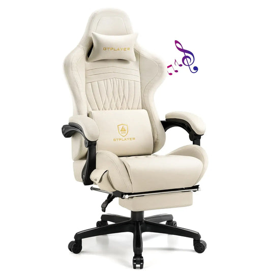 ACE-PRO Gaming-Stuhl in Beige mit Fußstütze – Produktansicht