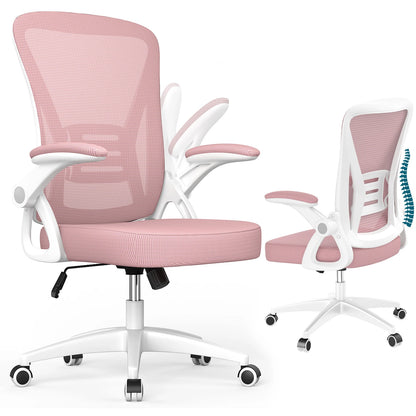 Ergonomischer Bürostuhl in Rosa – Vorder- und Rückansicht