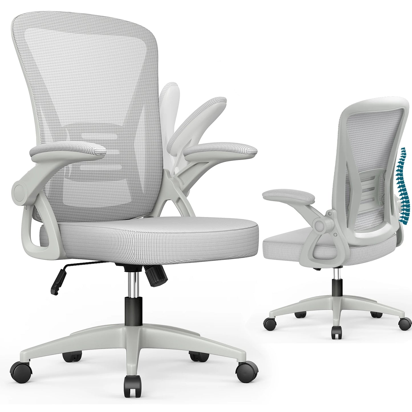Ergonomischer Bürostuhl in Grau – Vorder- und Rückansicht
