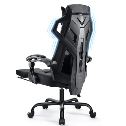 Ergonomischer Bürostuhl in Schwarz mit Fußstütze und hoher Rückenlehne