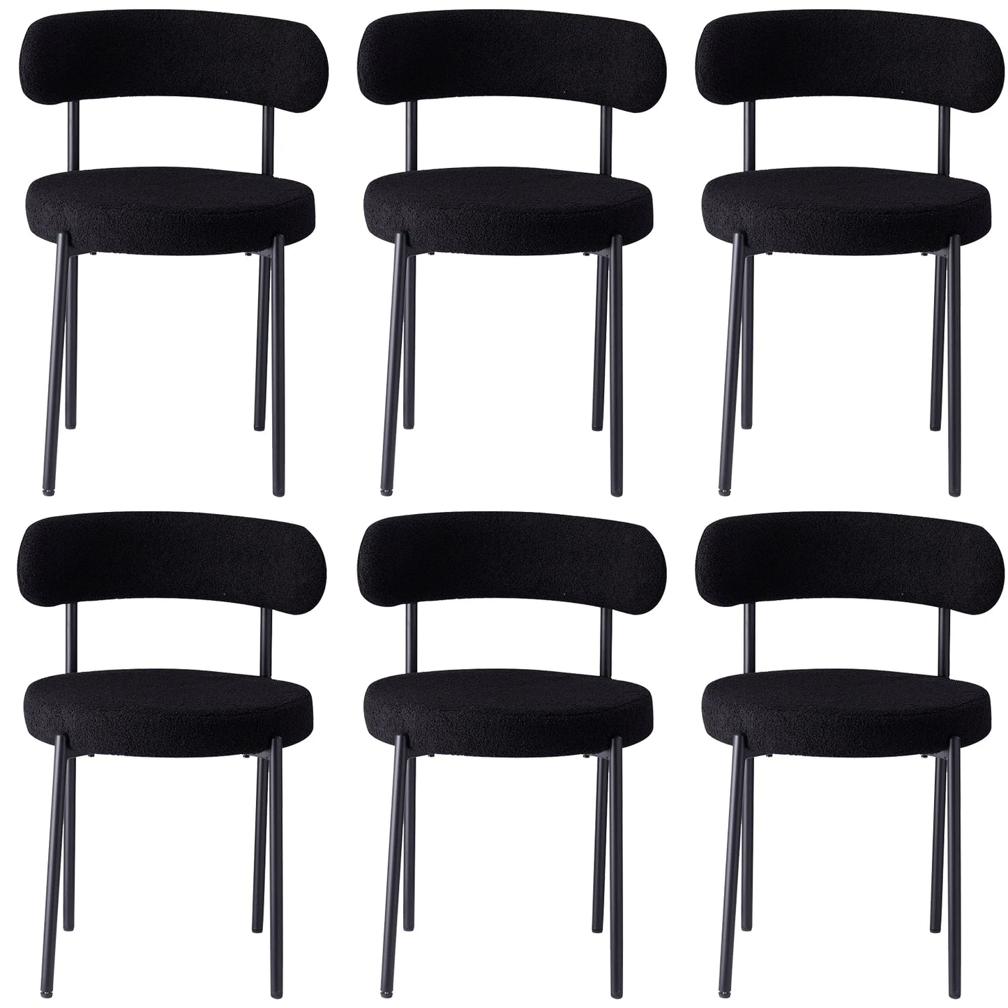 Gepolsterte Esszimmerstühle in Schwarz als 6er-Set mit weicher Polsterung und Metallgestell