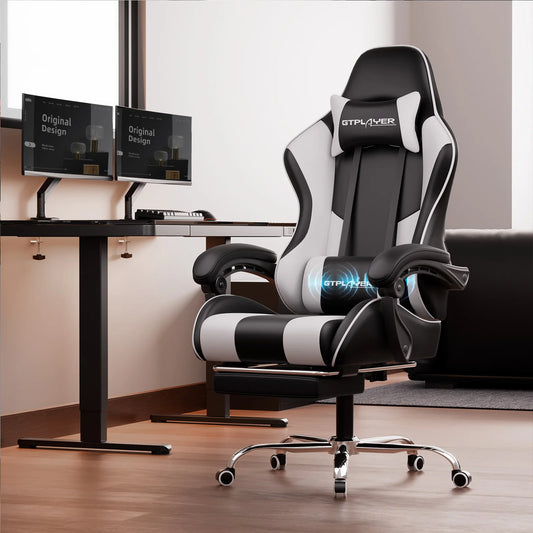 Gaming-Stuhl mit Massage und Fußstütze am Schreibtisch – Anwendungsansicht