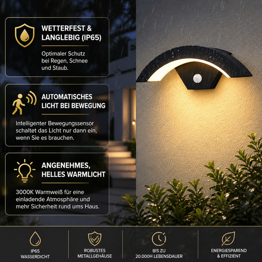 LED Wandleuchte mit Bewegungsmelder IP65 Warmweiß