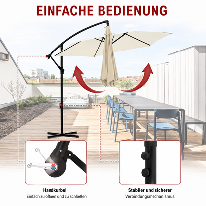 Freiarm Sonnenschirm mit verstellbarer Neigungsfunktion für unterschiedliche Sonnenstände