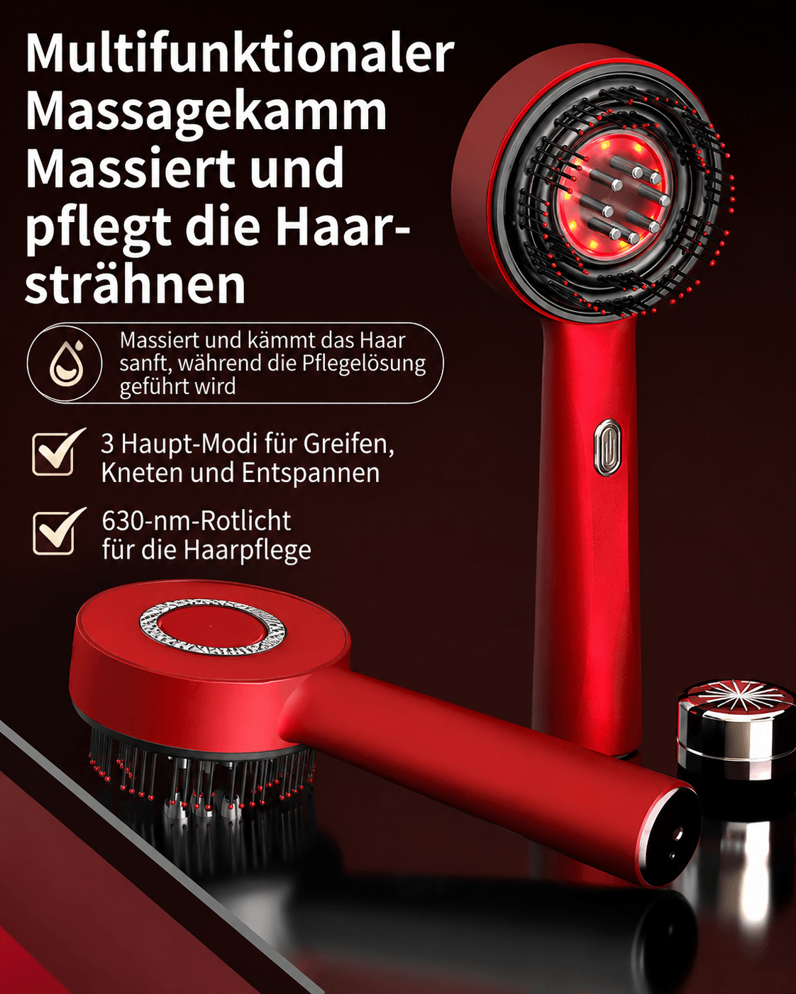 Elektrisches Kopfhautmassagegerät mit Rotlichtfunktion und Massagekopf