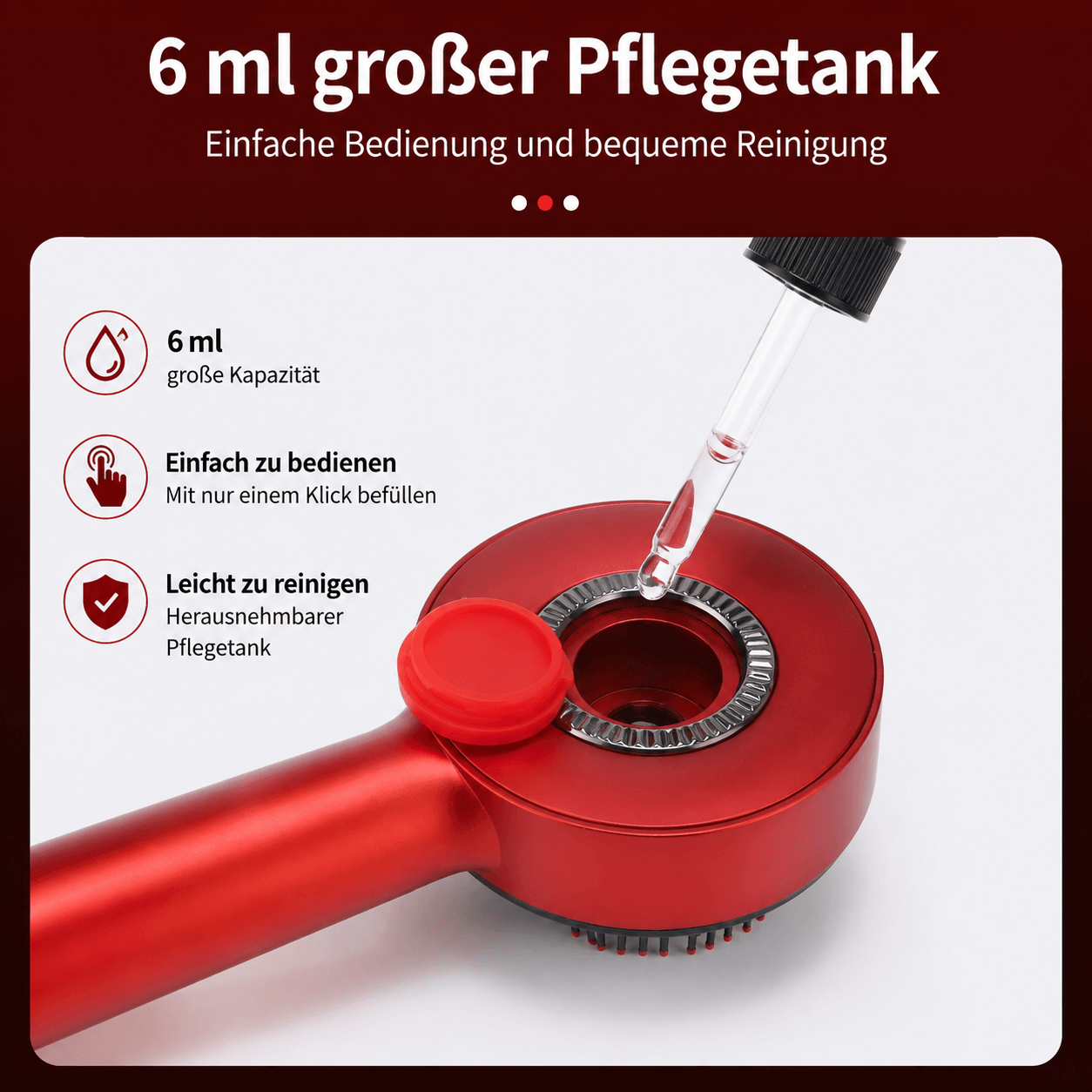 Elektrisches Kopfhautmassagegerät mit integriertem 6-ml-Pflegetank