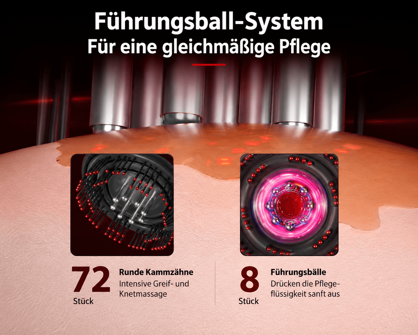 Elektrisches Kopfhautmassagegerät mit 72 Massagezähnen und Rotlichtfunktion