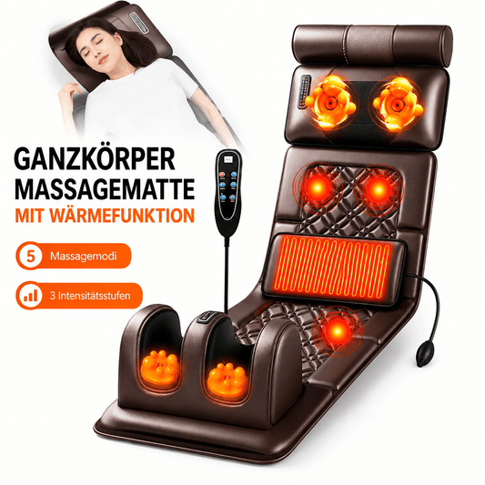 Elektrische Ganzkörper-Massagematte mit Wärmefunktion, 5 Massagemodi und 3 Intensitätsstufen.