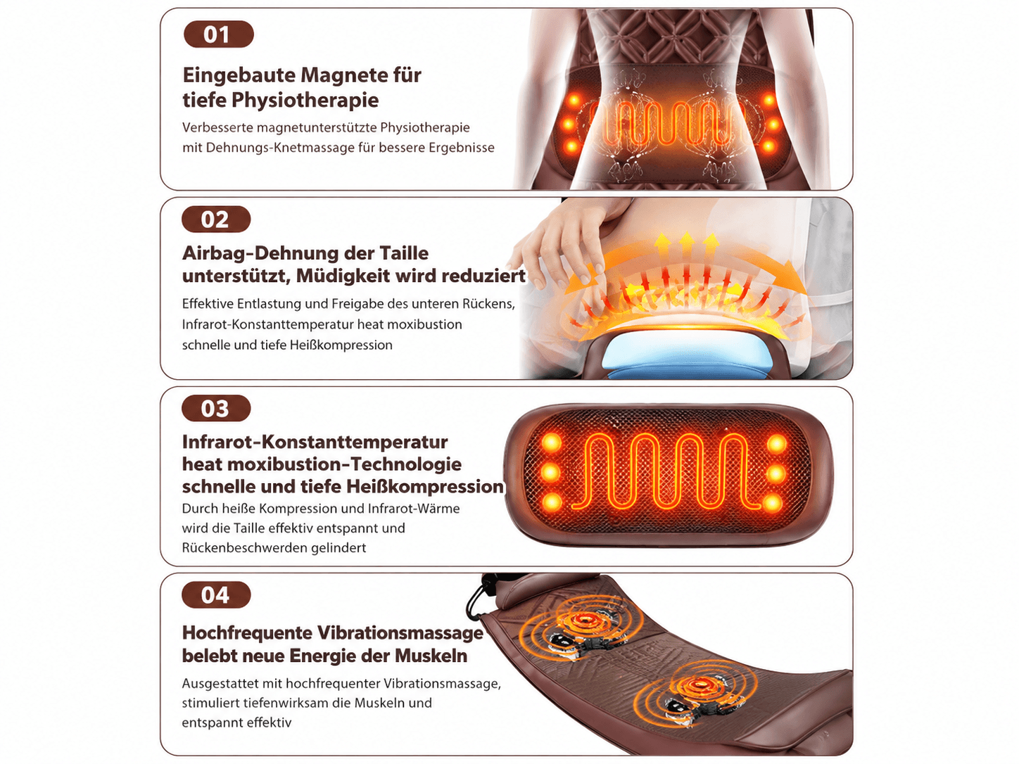 Elektrische Ganzkörper-Massagematte mit verschiedenen Massage- und Wärmefunktionen