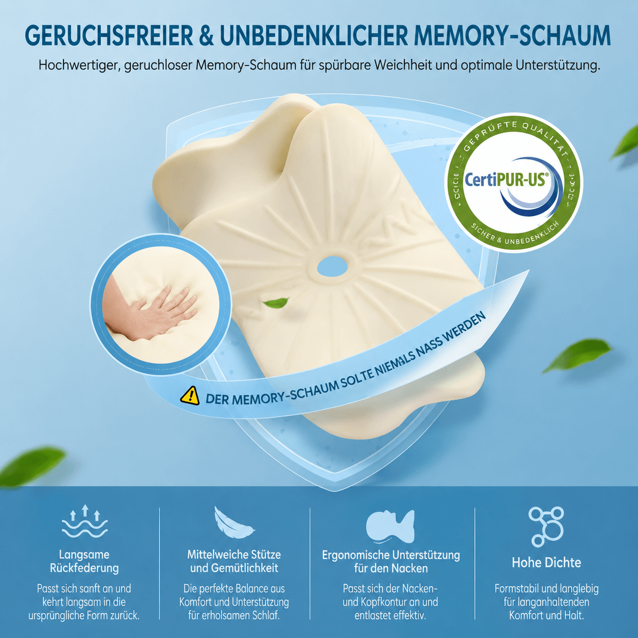 Ergonomisches Nackenstützkissen aus Memory-Schaum – Produktform und Konturbereiche im Überblick