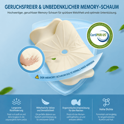 Ergonomisches Nackenstützkissen aus Memory-Schaum – Produktform und Konturbereiche im Überblick