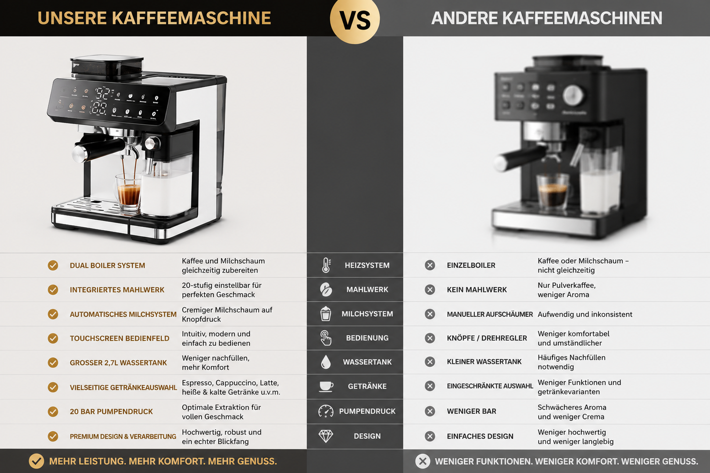 Siebträger-Kaffeemaschine – Produktübersicht mit verschiedenen Ansichten des Geräts