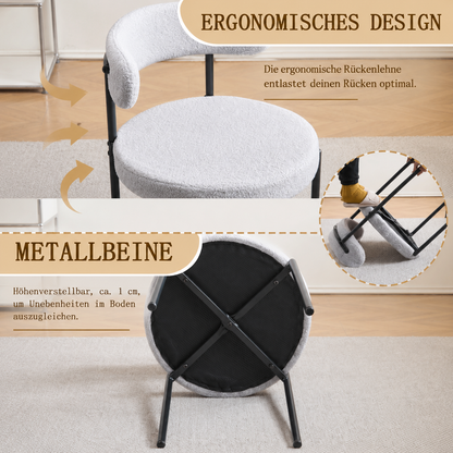Gepolsterte Esszimmerstühle mit rundem Sitzpolster, gebogener Rückenlehne und stabilem Metallgestell