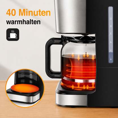 Filterkaffeemaschine 1.5 L mit 40 Minuten Warmhaltefunktion und Glaskanne