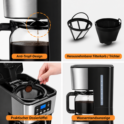 Filterkaffeemaschine 1.5 L – Detailübersicht zu Dauerfilter, Filterkorb und Geräteaufbau