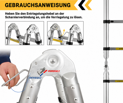 5 m Teleskopleiter mit Scharnierverriegelung und Entriegelungsmechanismus