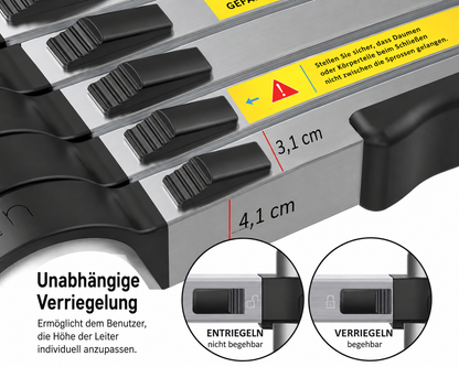 5 m Teleskopleiter mit einzeln verriegelbaren Sprossen und Sicherheitsverschlüssen