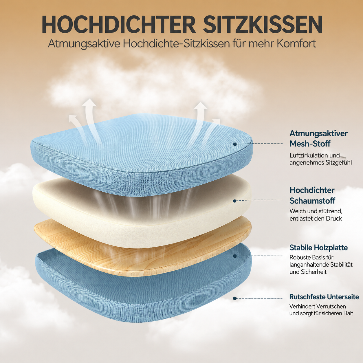 Ergonomischer Bürostuhl mit hochdichtem mehrschichtigem Sitzpolster