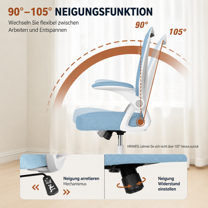 Ergonomischer Bürostuhl mit Neigungsfunktion von 90° bis 105°