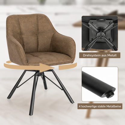 WOLTU 2er-Set Esszimmerstühle mit Armlehnen – 360° drehbar & gepolstert