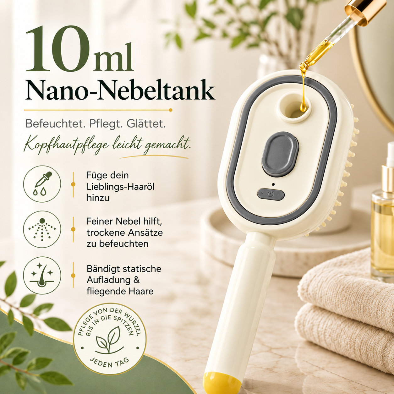 Elektrische Nano-Spray-Haarbürste mit Kopfhautmassage, Rotlicht & Selbstreinigung