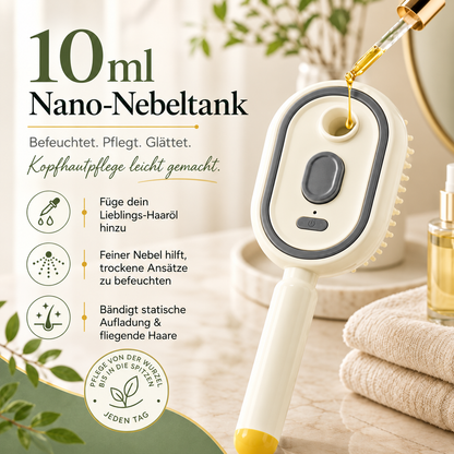 Elektrische Nano-Spray-Haarbürste mit Kopfhautmassage, Rotlicht & Selbstreinigung