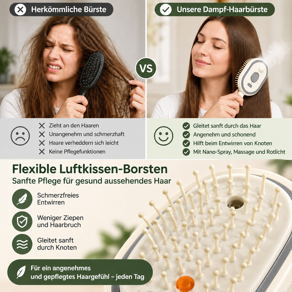 Elektrische Nano-Spray-Haarbürste mit Kopfhautmassage, Rotlicht & Selbstreinigung