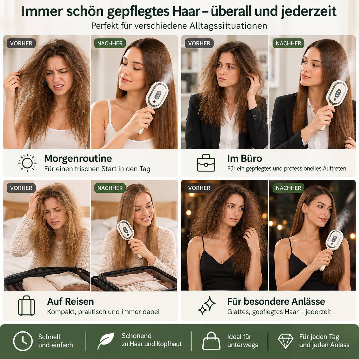 Elektrische Nano-Spray-Haarbürste mit Kopfhautmassage, Rotlicht & Selbstreinigung