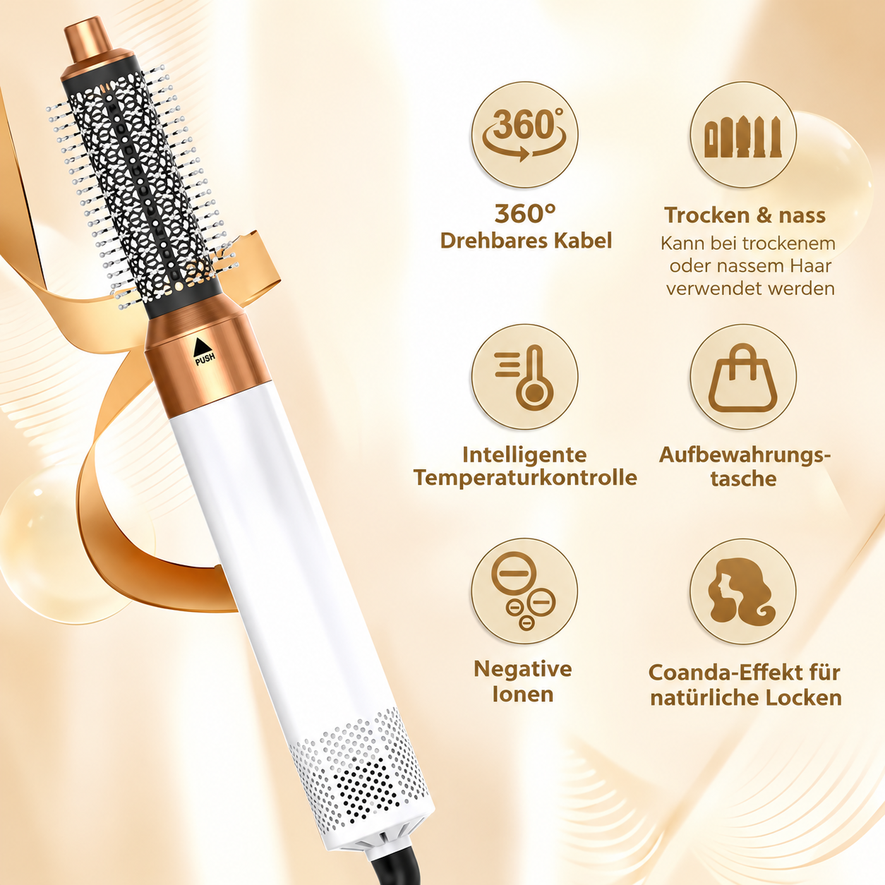 5-in-1 Heißluft-Multistyler mit Lockenaufsätzen, Glättbürste & Föhnfunktion