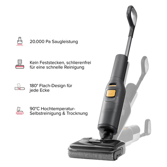 Roborock F25 BX Nass- & Trockensauger mit 20.000 Pa Saugleistung und flachem Design für schnelle Reinigung.