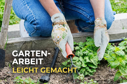 Gartenhandschuhe für Damen beim Jäten und Pflegen von Pflanzen